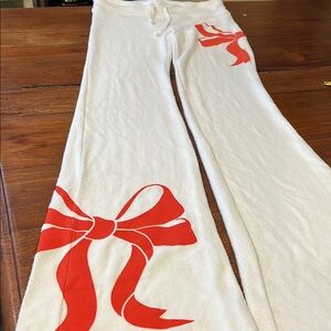 Brand New Wildfox Tennis Club Pants with Red Bow Design